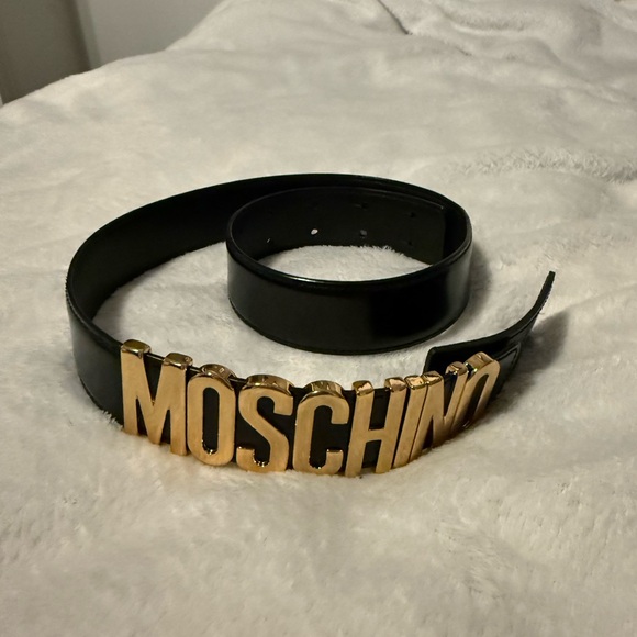 Moschino Black and Gold Logo Belt